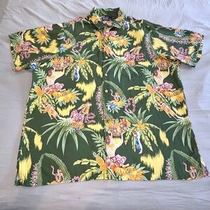 Vintage Polo Ralph Lauren Shirt Men XXL  Green  Hawaiian Viscose‎  Hula Girls